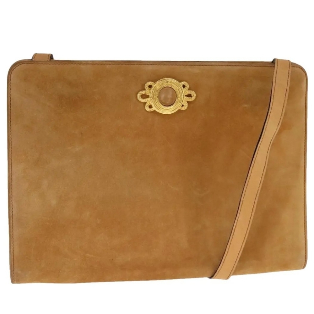 Salvatore Ferragamo Gancini Tan/Camel Vintage Suede  Leather Crossbody